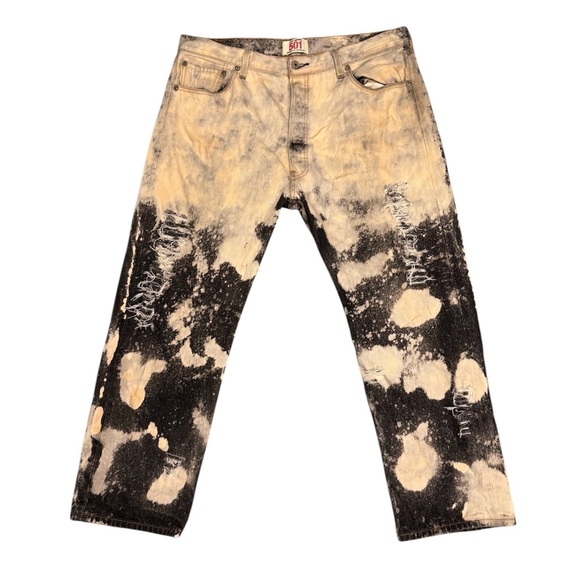 LEVIS 501 ROCKSTAR Denim Jeans - Distressed Bleached Black Pattern - Picture 1 of 11